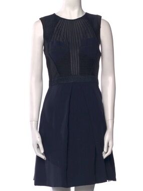 J. Mendel Navy Sleeveless Mesh Yoke A-Line Dress